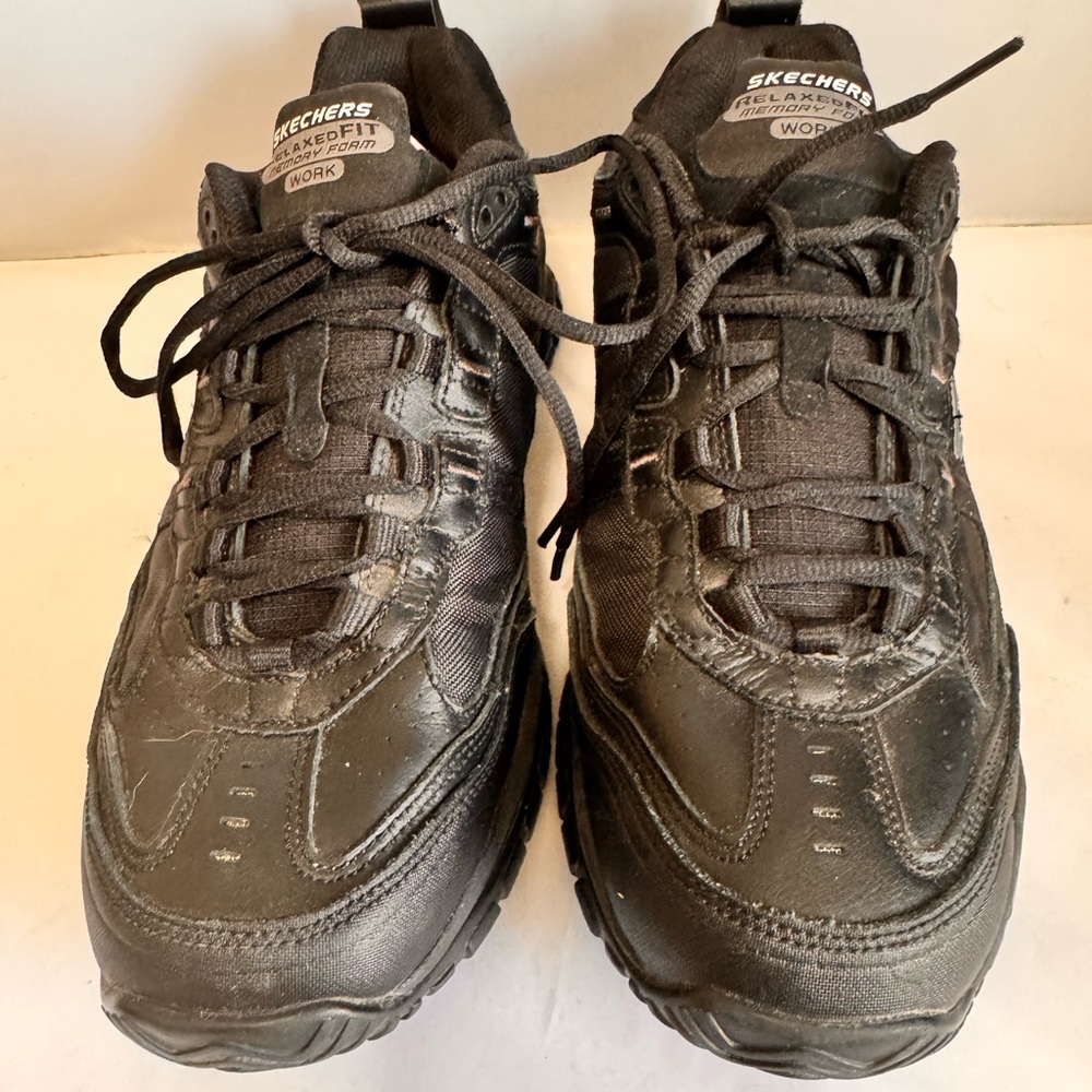 Skechers Men's Shoes 10.5 Extra Wide Black Leather Work Slip Resistant & EH
